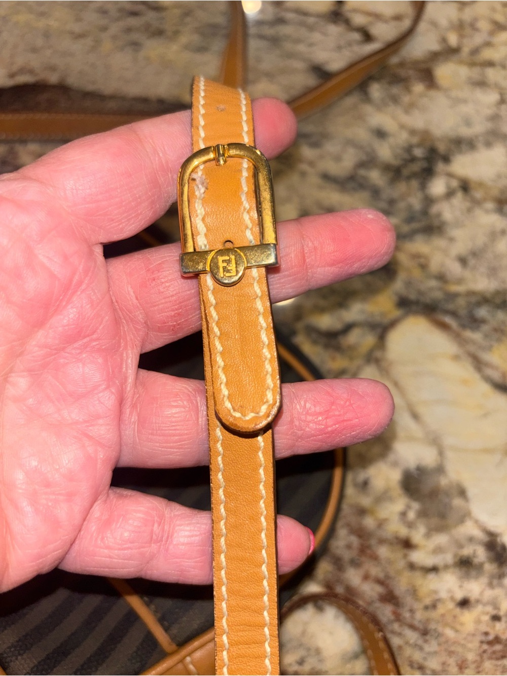 Fendi Striped Crossbody Bag in Brown and Tan Leather - Picture 10 of 10